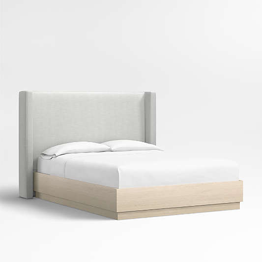 Arden 52" Oyster Grey Queen Upholstered Headboard with Batten White Oak Bed Base