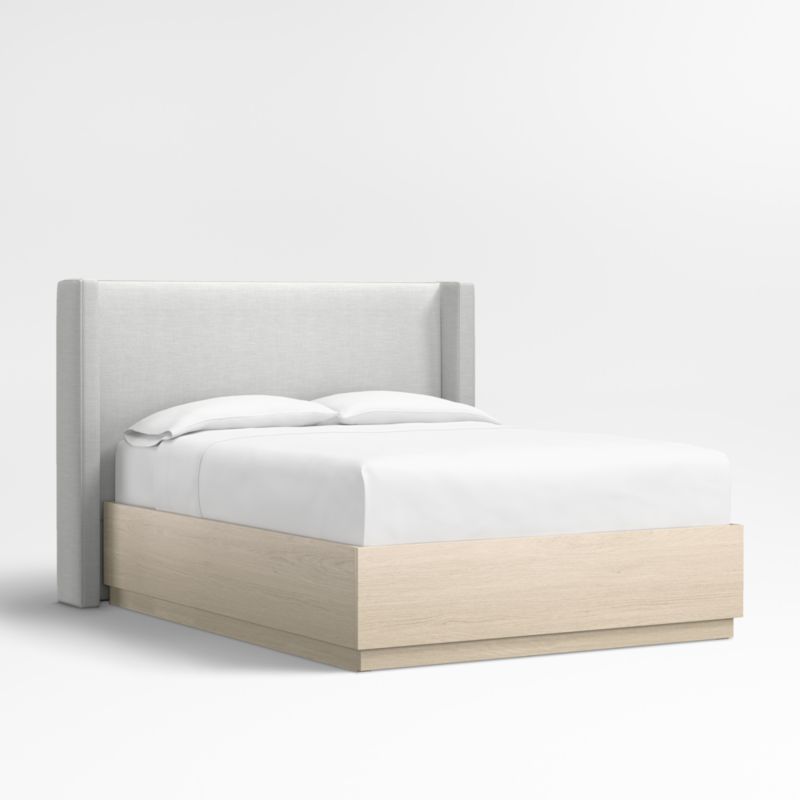 Arden 52" Oyster Grey Queen Upholstered Headboard with Batten White Oak Storage Bed Base - image 0 of 6