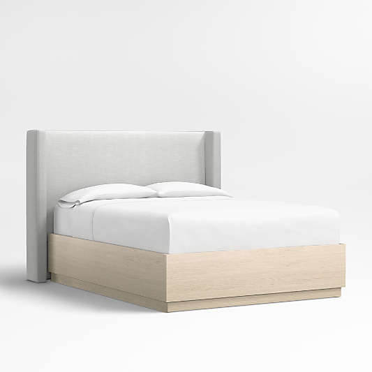 Arden 52" Oyster Grey Queen Upholstered Headboard with Batten White Oak Storage Bed Base