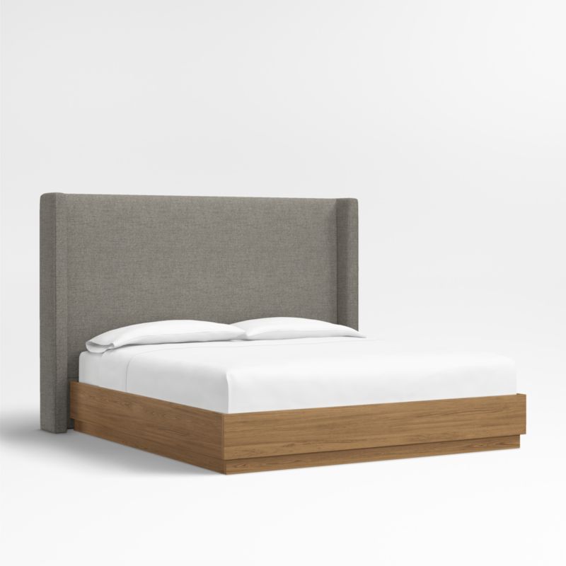 Arden 60" Dark Grey Upholstered King Headboard with Batten Brown Oak Bed Base - image 0 of 5