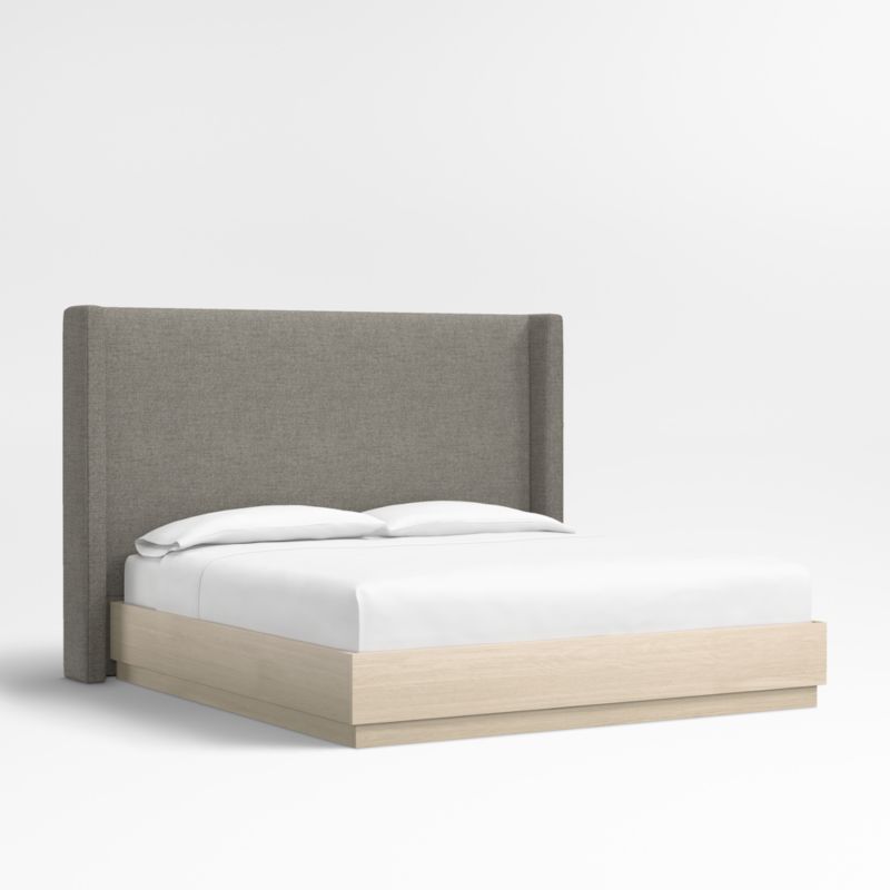 Arden 60" Dark Grey Upholstered King Headboard with Batten White Oak Bed Base - image 0 of 5