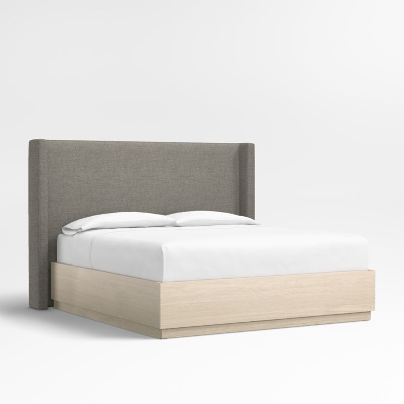 Arden 60" Dark Grey Upholstered King Headboard with Batten White Oak Storage Bed Base - image 0 of 7