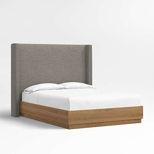 Arden 60" Dark Grey Upholstered King Headboard with Batten Brown Oak Bed Base