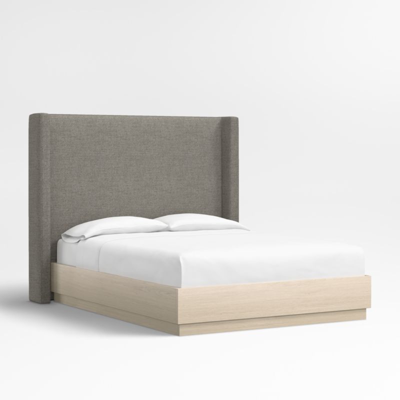 Arden 60" Dark Grey Upholstered King Headboard with Batten White Oak Bed Base - image 2 of 5