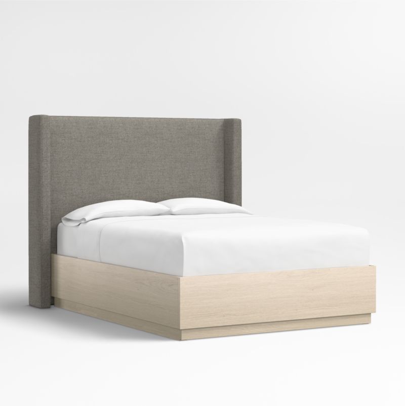 Arden 60" Dark Grey Upholstered Queen Headboard with Batten White Oak Storage Bed Base - image 0 of 6