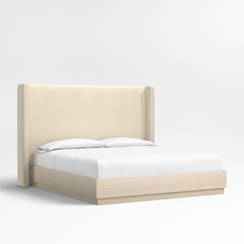 Arden 60" Ivory Upholstered King Headboard with Batten White Oak Bed Base - image 0 of 7