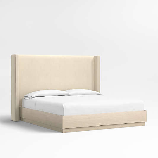 Arden 60" Ivory Upholstered King Headboard with Batten White Oak Bed Base