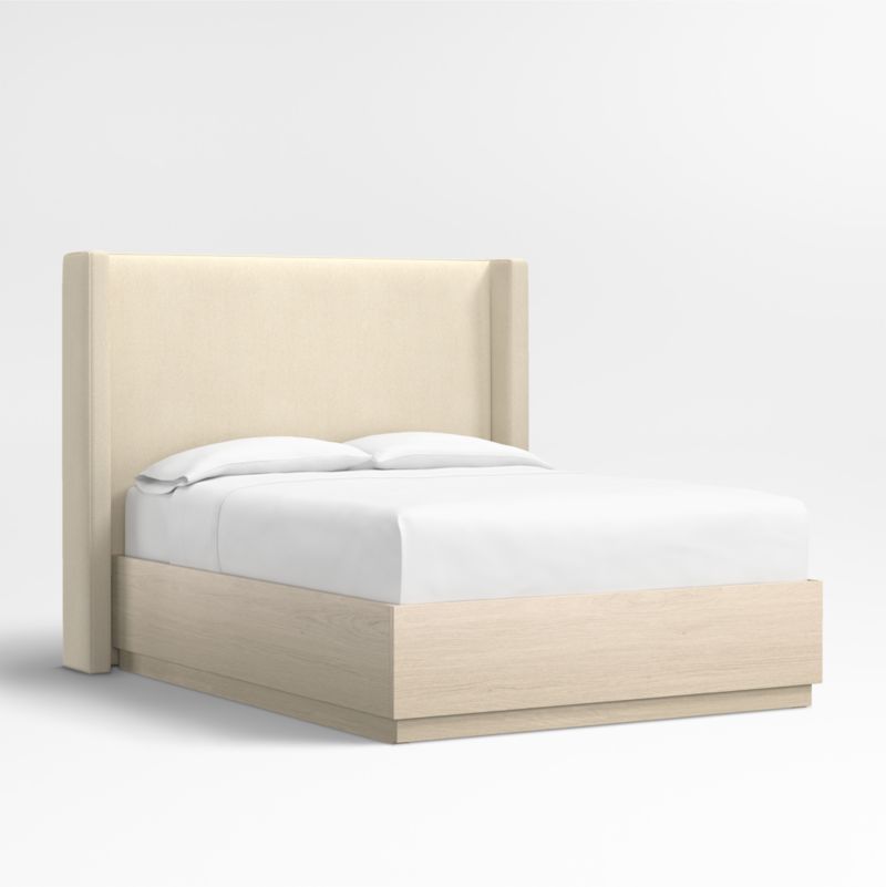 Arden 60" Ivory Upholstered Queen Headboard with Batten White Oak Storage Bed Base - image 0 of 7