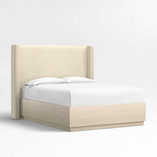 Arden 60" Ivory Upholstered Queen Headboard with Batten White Oak Storage Bed Base