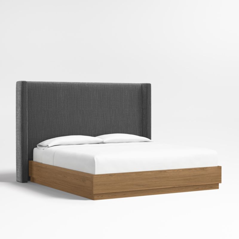 Arden 60" Charcoal Grey King Upholstered Headboard with Batten Brown Oak Bed Base - image 0 of 5