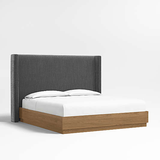 Arden 60" Charcoal Grey King Upholstered Headboard with Batten Brown Oak Bed Base