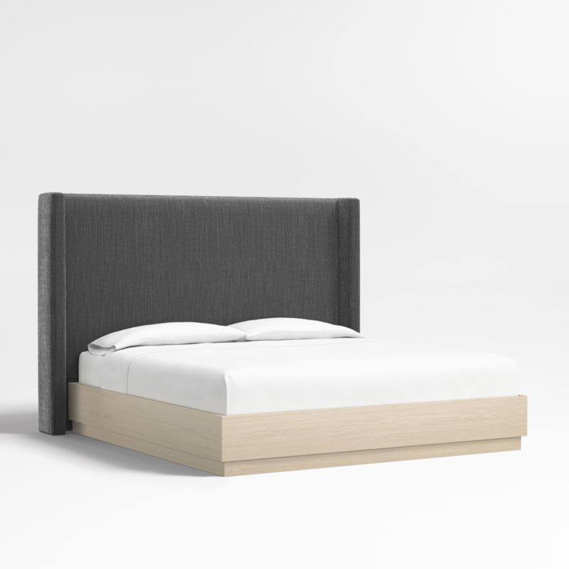 Arden 60" Charcoal Grey King Upholstered Headboard with Batten White Oak Bed Base - image 0 of 5