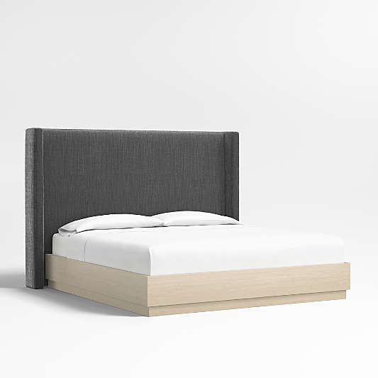 Arden 60" Charcoal Grey King Upholstered Headboard with Batten White Oak Bed Base