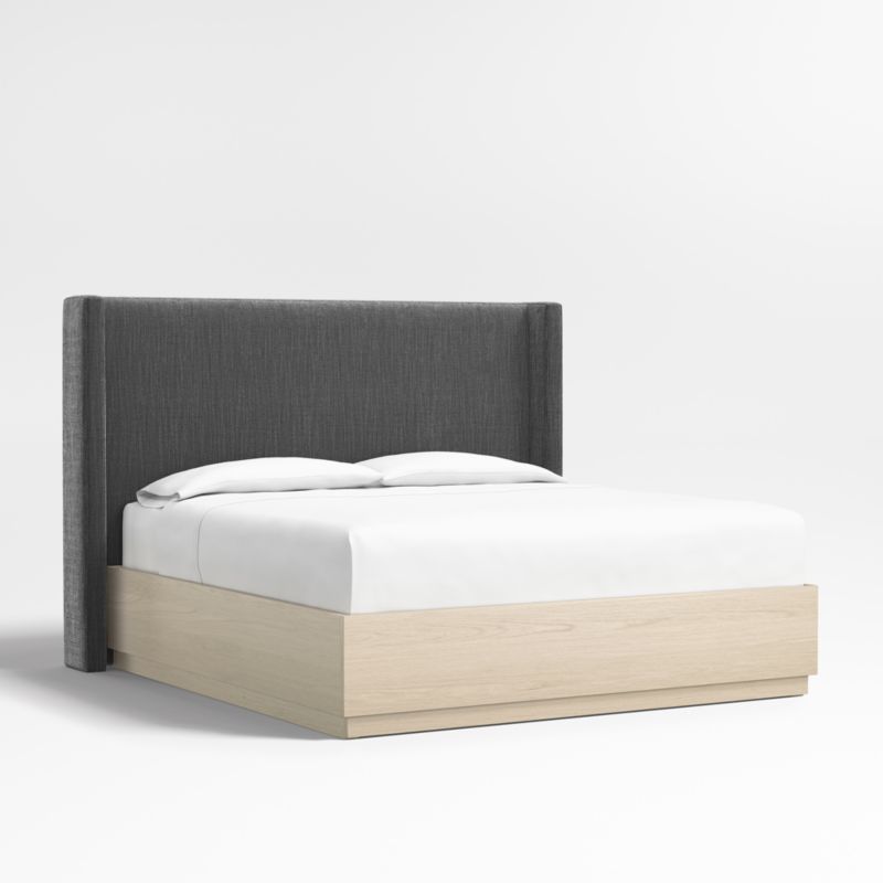 Arden 60" Charcoal Grey King Upholstered Headboard with Batten White Oak Storage Bed Base - image 0 of 7