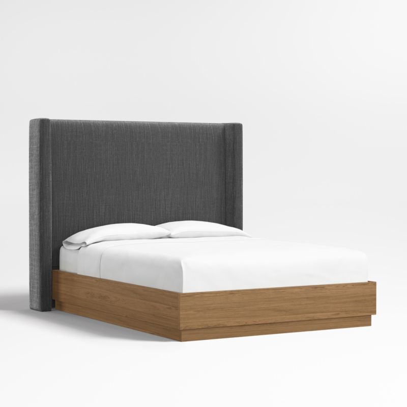 Arden 60" Charcoal Grey Queen Upholstered Headboard with Batten Oak Bed Base