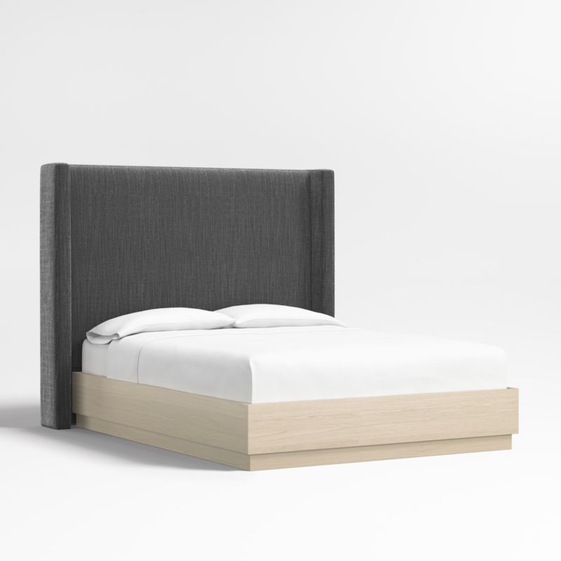 Arden 60" Charcoal Grey Queen Upholstered Headboard with Batten White Oak Bed Base - image 0 of 4