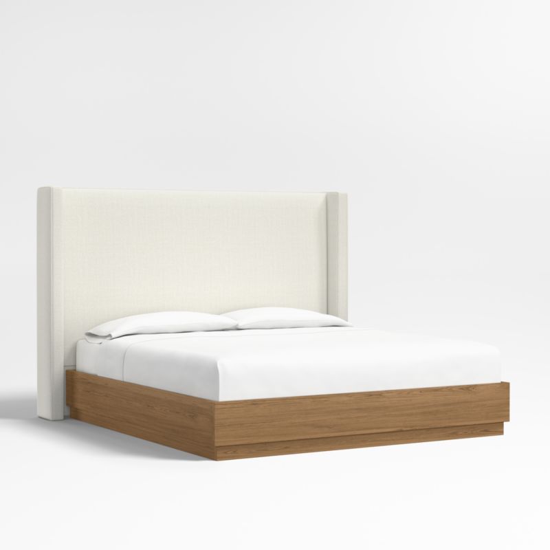 Arden 60" Ivory King Upholstered Headboard with Batten Brown Oak Bed Base - image 0 of 6