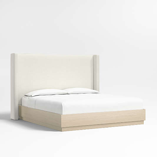 Arden 60" Ivory King Upholstered Headboard with Batten White Oak Bed Base