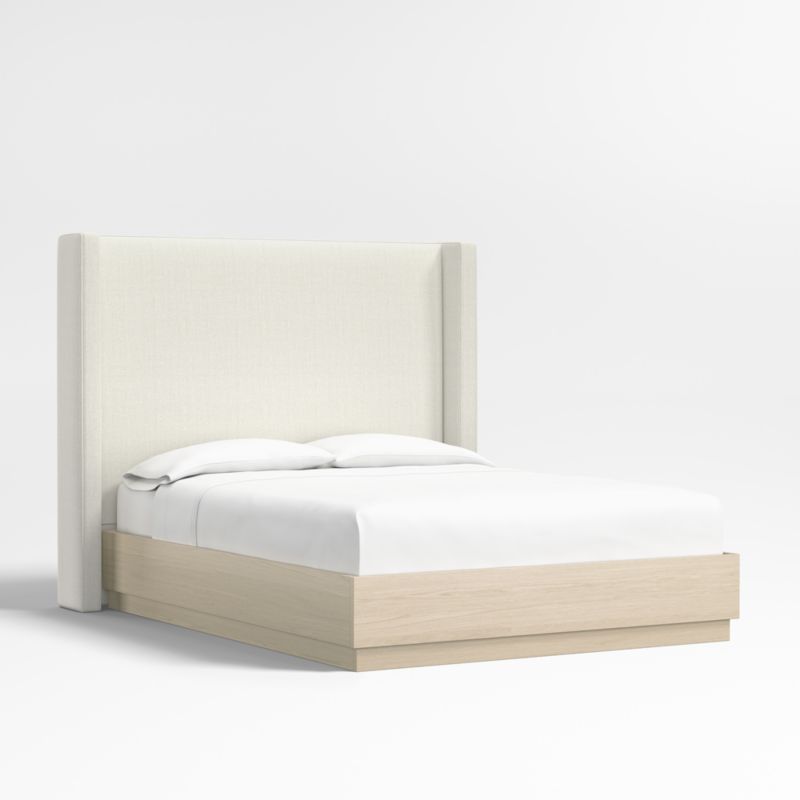 Arden 60" Ivory Queen Upholstered Headboard with Batten White Oak Bed Base - image 0 of 5