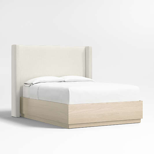 Arden 60" Ivory Queen Upholstered Headboard with Batten White Oak Storage Bed Base