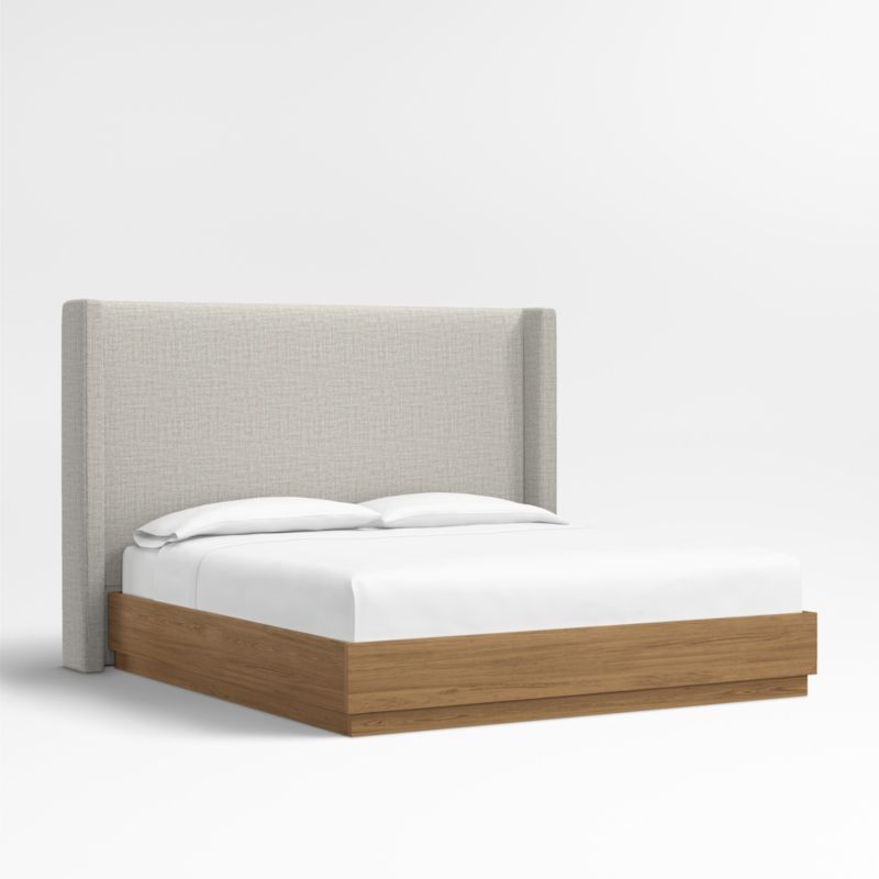 Arden 60" Mist Grey Upholstered King Headboard with Batten Oak Bed Base