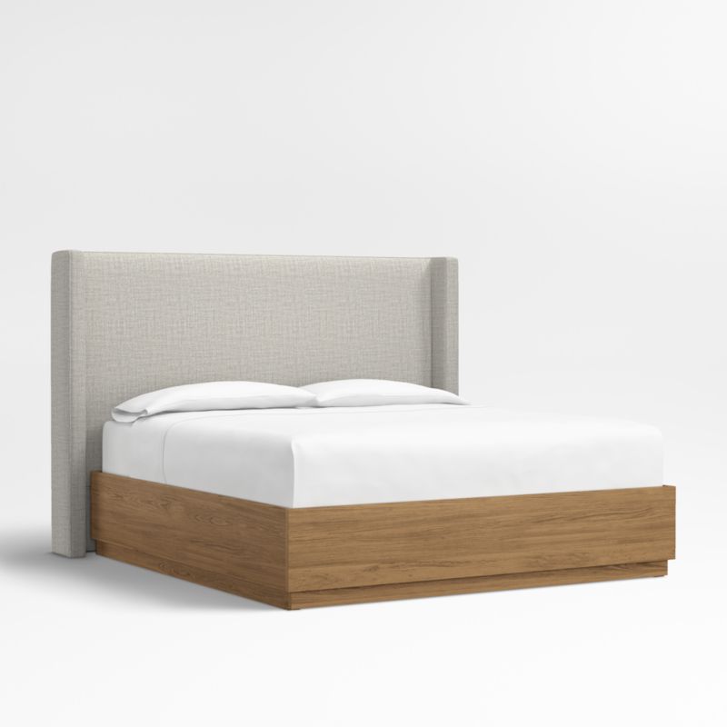 Arden 60" Mist Grey Upholstered King Headboard with Batten Oak Storage Bed Base