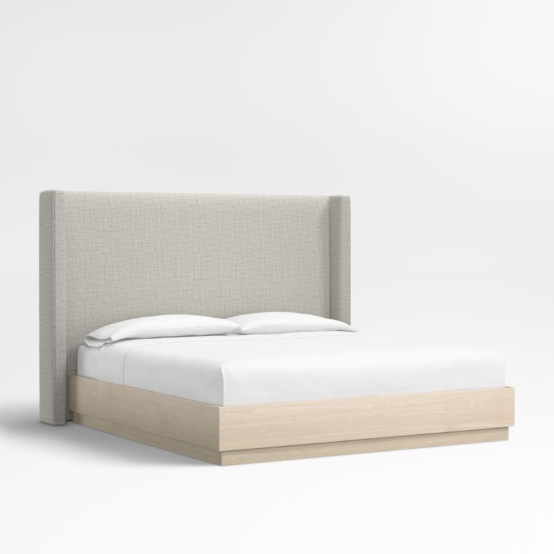 Arden 60" Mist Grey Upholstered King Headboard with Batten White Oak Bed Base - image 0 of 5