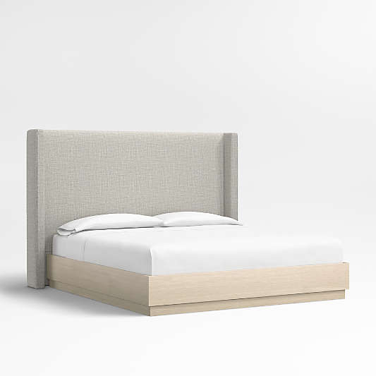 Arden 60" Mist Grey Upholstered King Headboard with Batten White Oak Bed Base