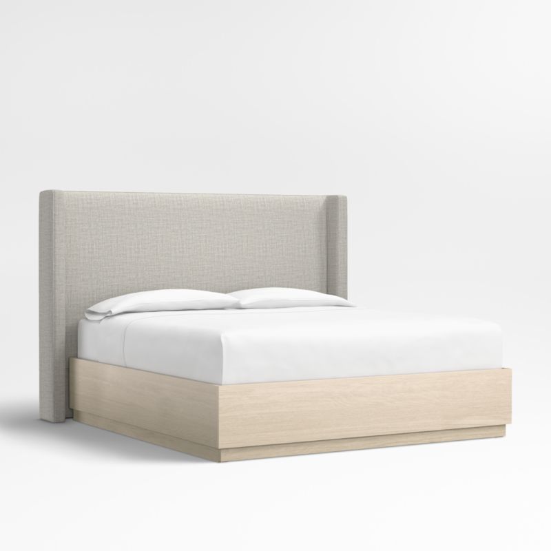 Arden 60" Mist Grey Upholstered King Headboard with Batten White Oak Storage Bed Base - image 0 of 7