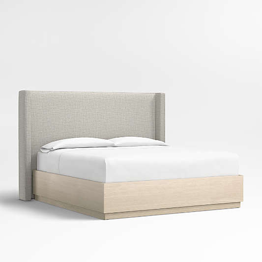 Arden 60" Mist Grey Upholstered King Headboard with Batten White Oak Storage Bed Base