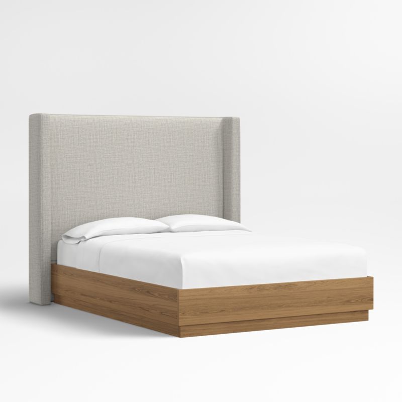 Arden 60" Mist Grey Upholstered King Headboard with Batten Oak Bed Base