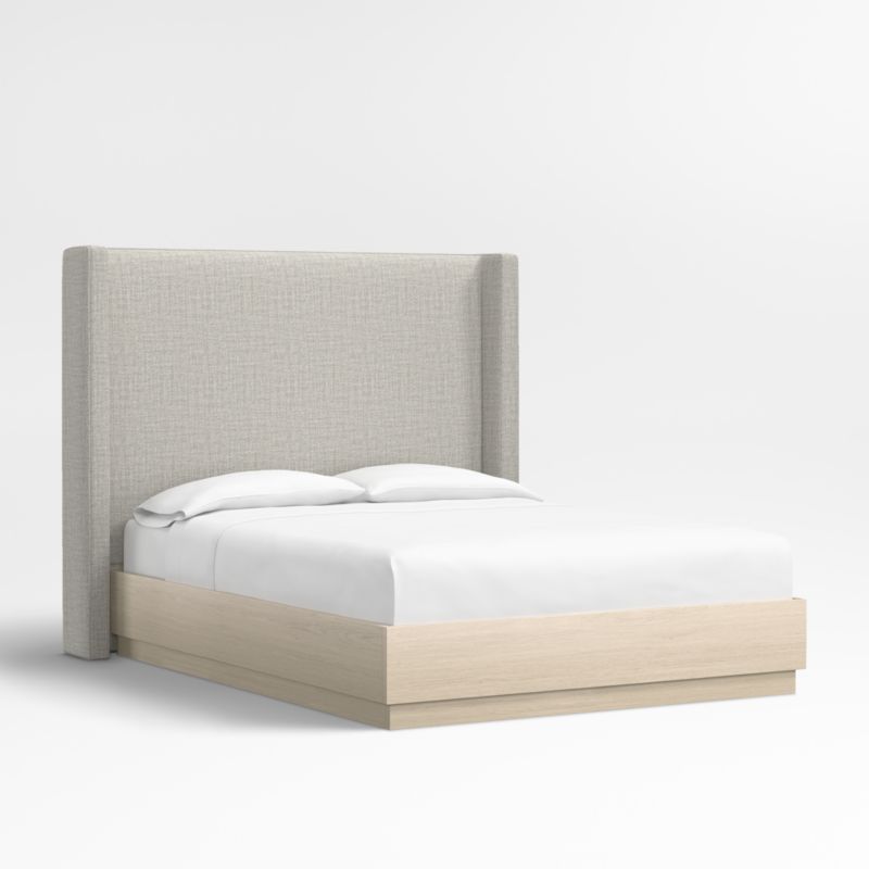 Arden 60" Mist Grey Upholstered Queen Headboard with Batten White Oak Bed Base - image 0 of 4