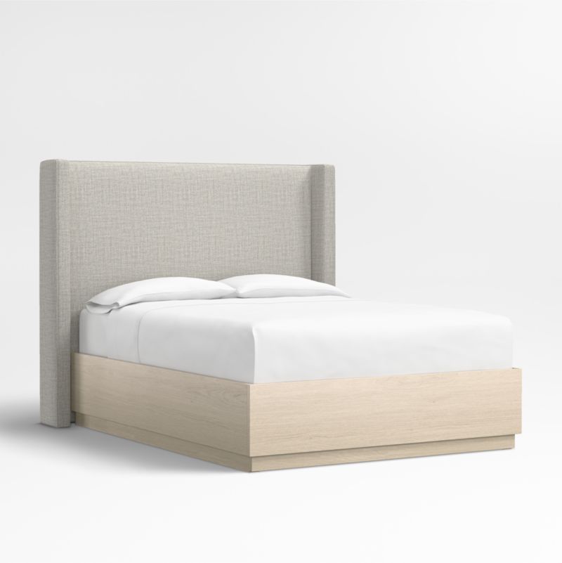 Arden 60" Mist Grey Upholstered Queen Headboard with Batten Oak Storage Bed Base