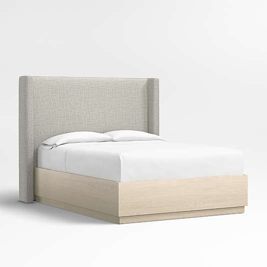 Arden 60" Mist Grey Upholstered Headboard with Batten White Oak Storage Bed Base