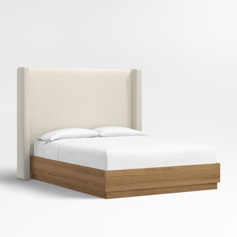 Arden 60" Natural Beige Upholstered Queen Headboard with Batten Oak Bed Base