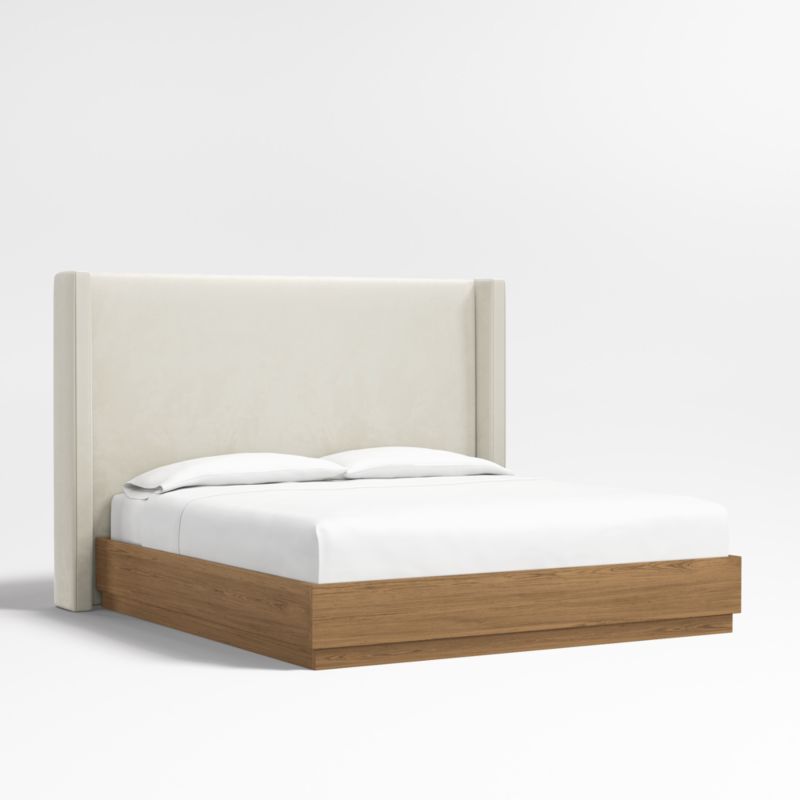 Arden 60" Beige Upholstered King Headboard with Batten Brown Oak Bed Base - image 0 of 5