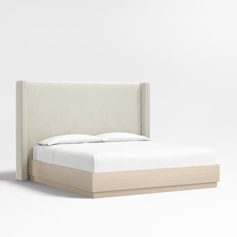 Arden 60" Beige Upholstered King Headboard with Batten White Oak Bed Base - image 0 of 5