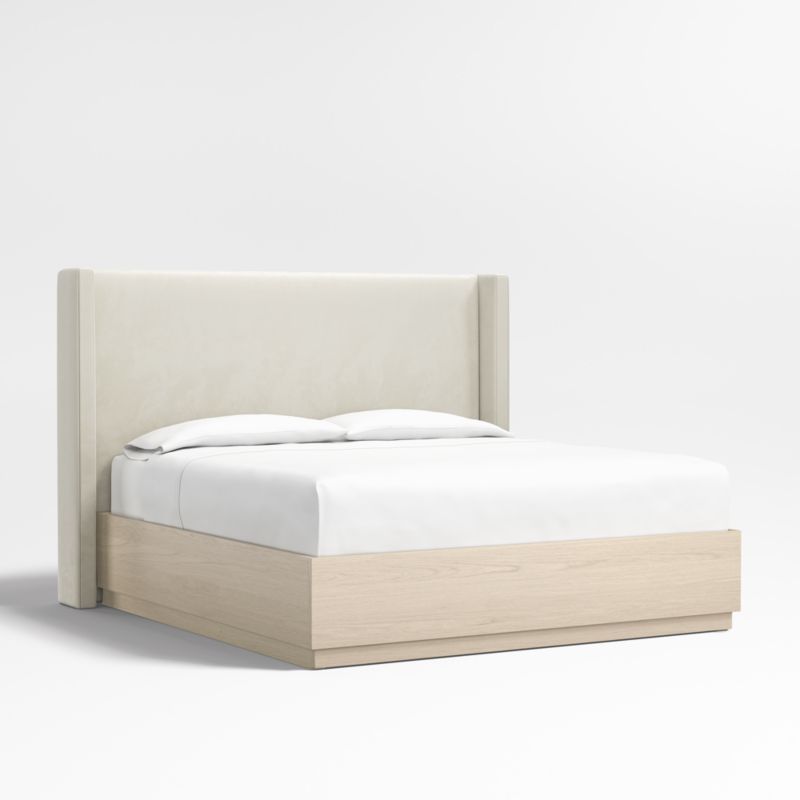 Arden 60" Beige Upholstered King Headboard with Batten White Oak Storage Bed Base - image 0 of 6