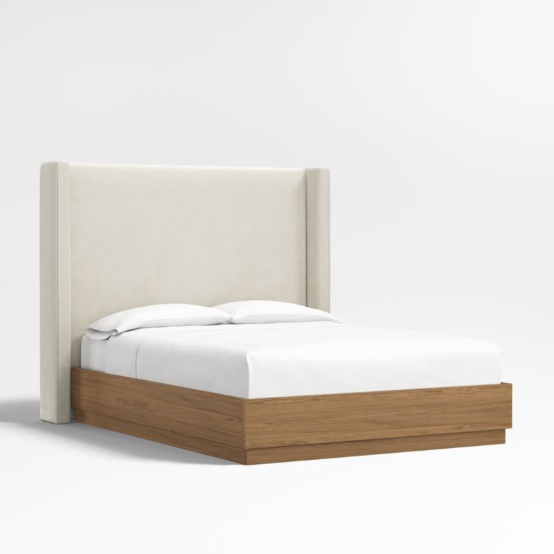 Arden 60" Beige Upholstered Queen Headboard with Batten Oak Bed Base