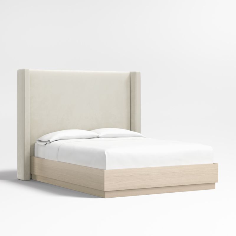 Arden 60" Beige Upholstered King Headboard with Batten White Oak Bed Base - image 2 of 5