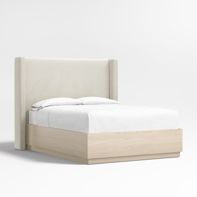 Arden 60" Beige Upholstered Queen Headboard with Batten White Oak Storage Bed Base - image 0 of 5