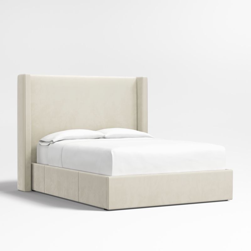 Arden 60" Beige Upholstered Queen Headboard with Storage Bed Base