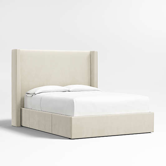 Arden 60" Beige Upholstered Queen Headboard with Storage Bed Base