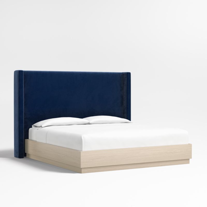 Arden 60" Navy King Upholstered Headboard with Batten White Oak Bed Base - image 0 of 4