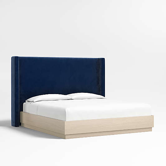 Arden 60" Navy King Upholstered Headboard with Batten White Oak Bed Base