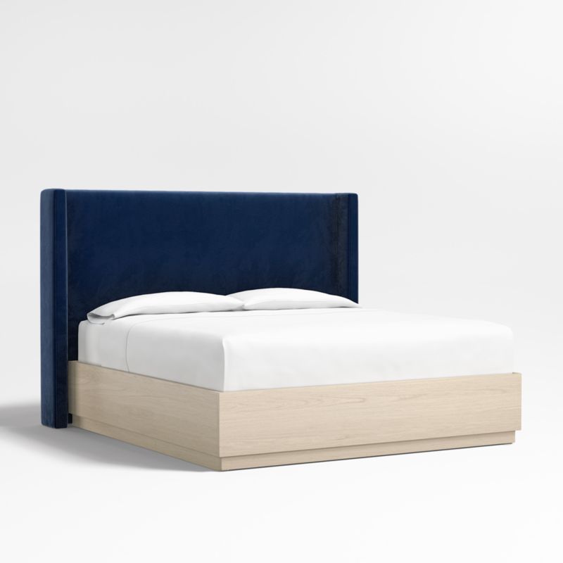 Arden 60" Navy King Upholstered Headboard with Batten White Oak Storage Bed Base - image 0 of 6