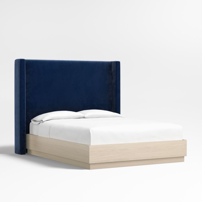 Arden 60" Navy Queen Upholstered Headboard with Batten White Oak Bed Base - image 0 of 3