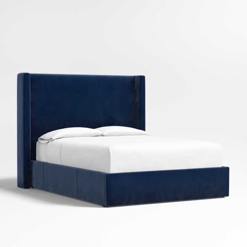 Arden 60" Navy Queen Upholstered Headboard with Storage Bed Base