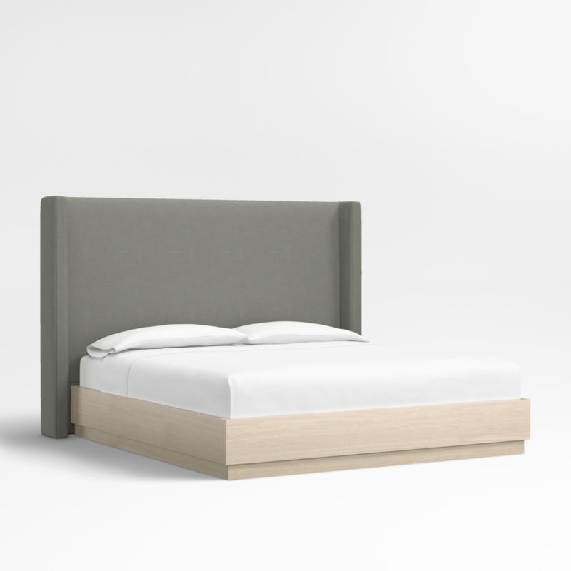 Arden 60" Graphite Grey Upholstered King Headboard with Batten White Oak Bed Base - image 0 of 5