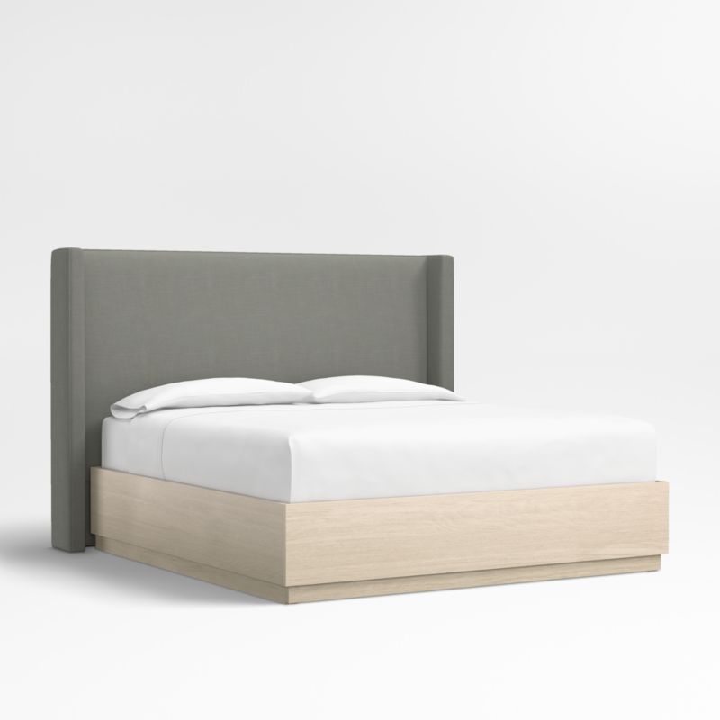 Arden 60" Graphite Grey Upholstered King Headboard with Batten White Oak Storage Bed Base - image 0 of 7